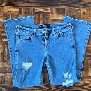 Hollister Women's Light Blue Distressed Boot Jeans